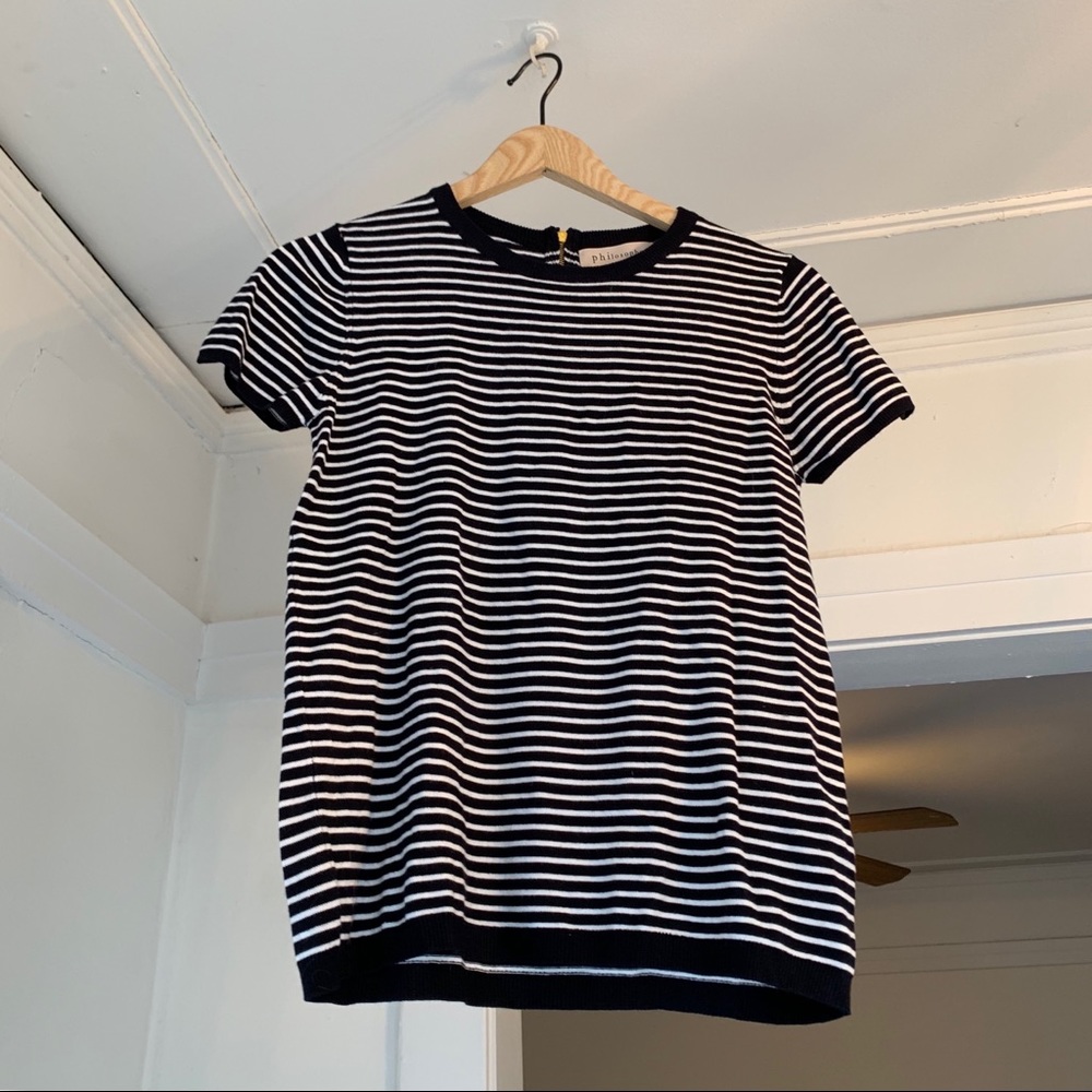Philosophy Black & White Striped Short Sleeve Top